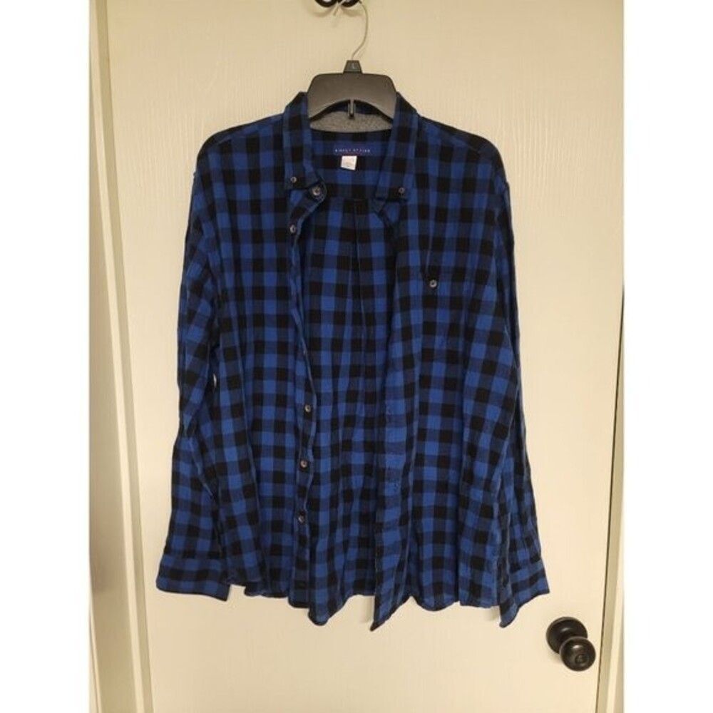 ~ mens Simply Styled blue and black plaid flannel - size XL